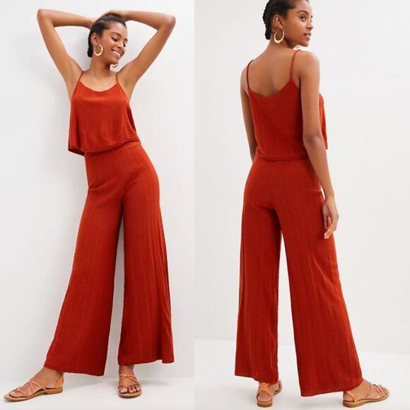 Anthropologie Pants - Anthropologie Cable Knit Wide Leg Pant Tank Top Set Burnt Orange XS